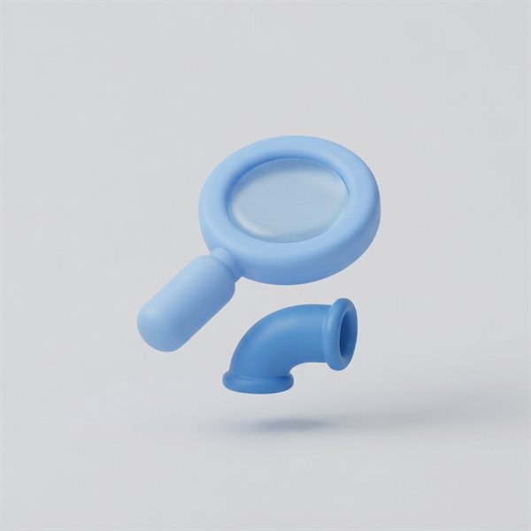 누수탐지를 표현한 돋보기와 배관 3D 아이콘
